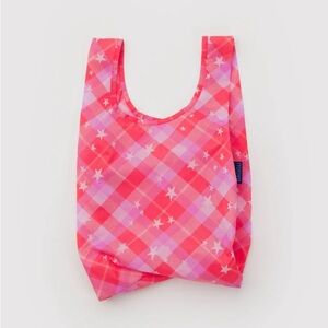BAGGU Baby Mini Reusable Packable Bag- Pink Star Plaid